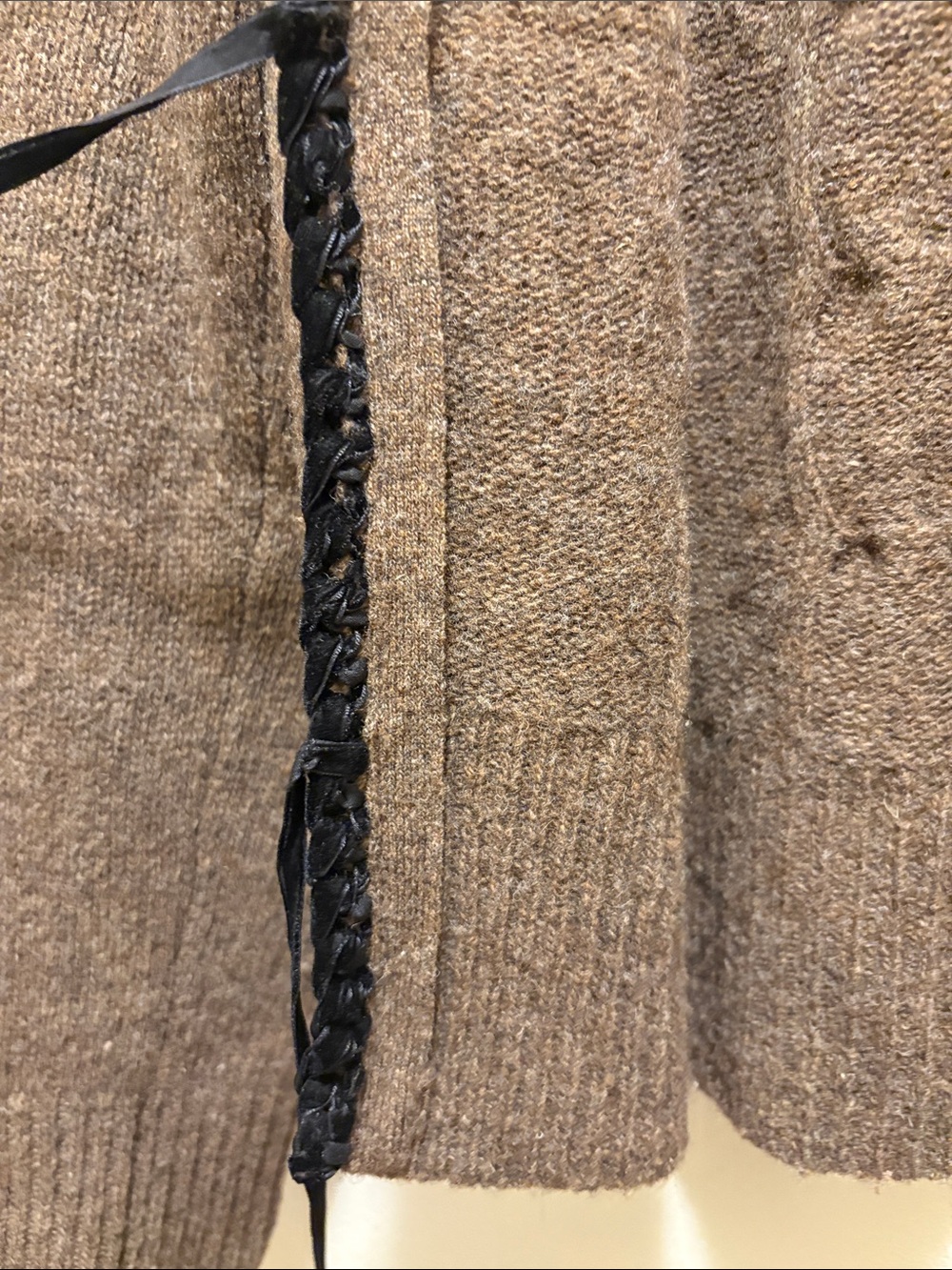 Odille Brown Black Cable-Knit Velvet Women's Cardigan Sweater - Picture 3 of 6